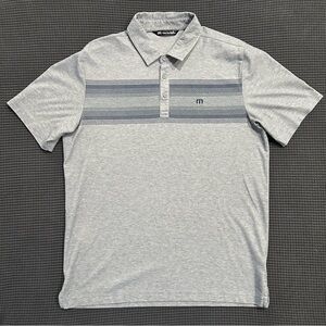 TravisMathew Gray Striped Polo Shirt Men’s Size Large Pima Cotton Blend